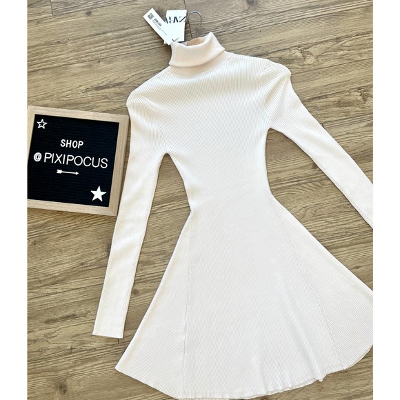 ZARA RIBBED KNIT FLARE DRESS ECRU WHITE - Picture 12 of 12